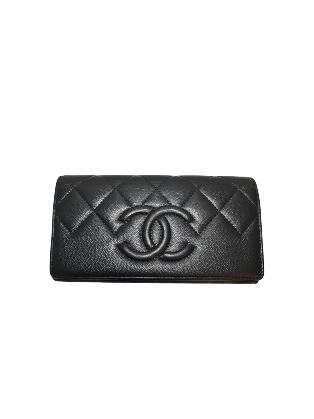 CHANEL Black Quilted CC Embossed Leather Wallet